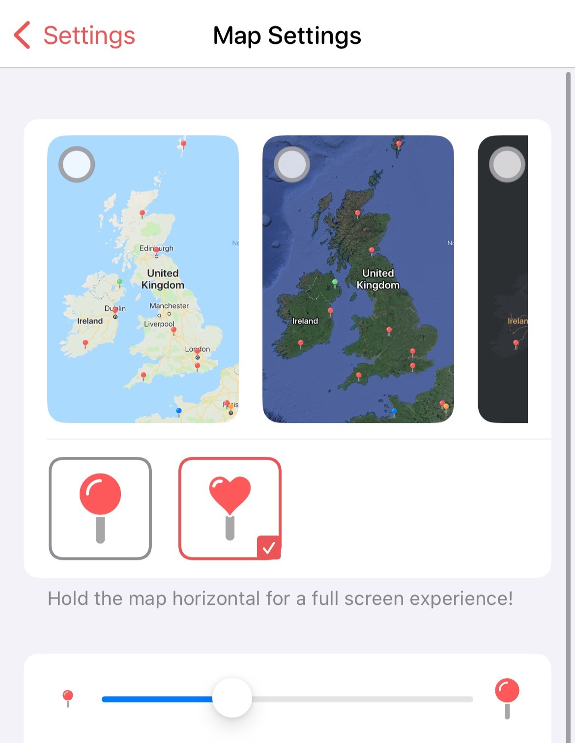 Map Settings Page